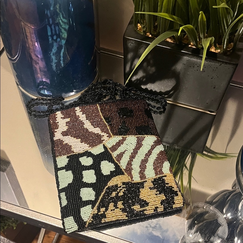 Beaded Patchwork Drawstring Bag - image 1